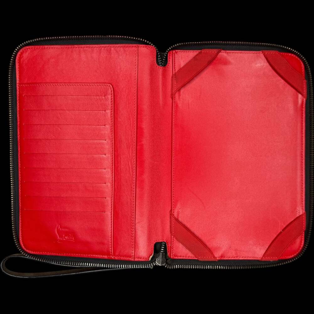 Christian Louboutin Black Leather Loubipass Spike Clutch Wallet Travel Organizer - Picture 7 of 10